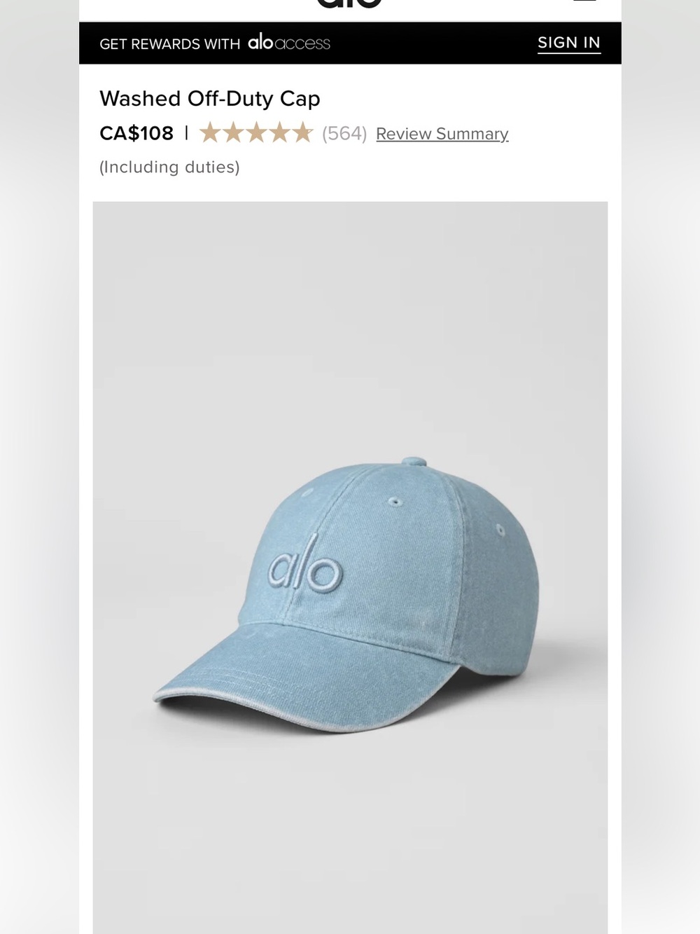 BNWT Alo baseball hat. Denim